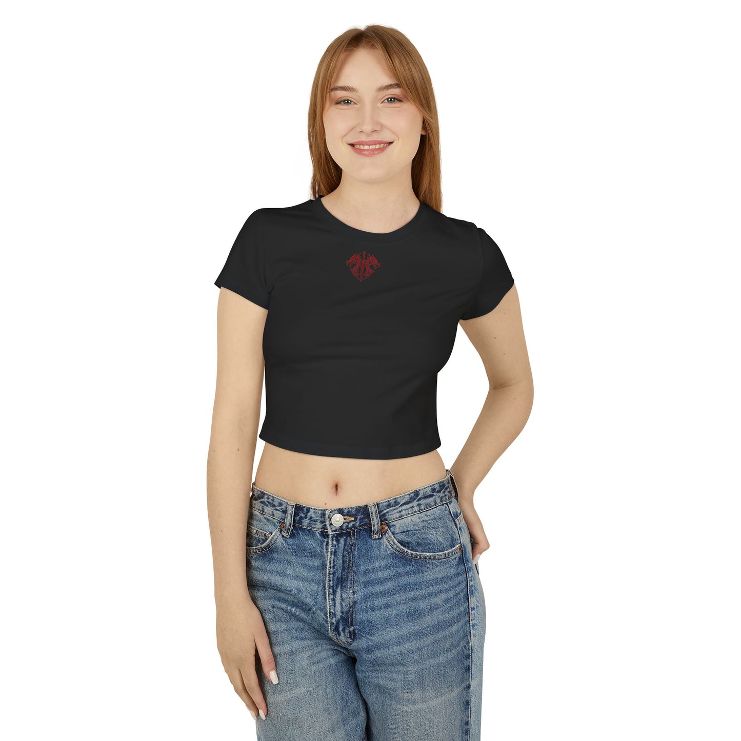 Women's Dragon Sword Baby Tee — Cropped Graphic Crop Top for Fantasy Fans