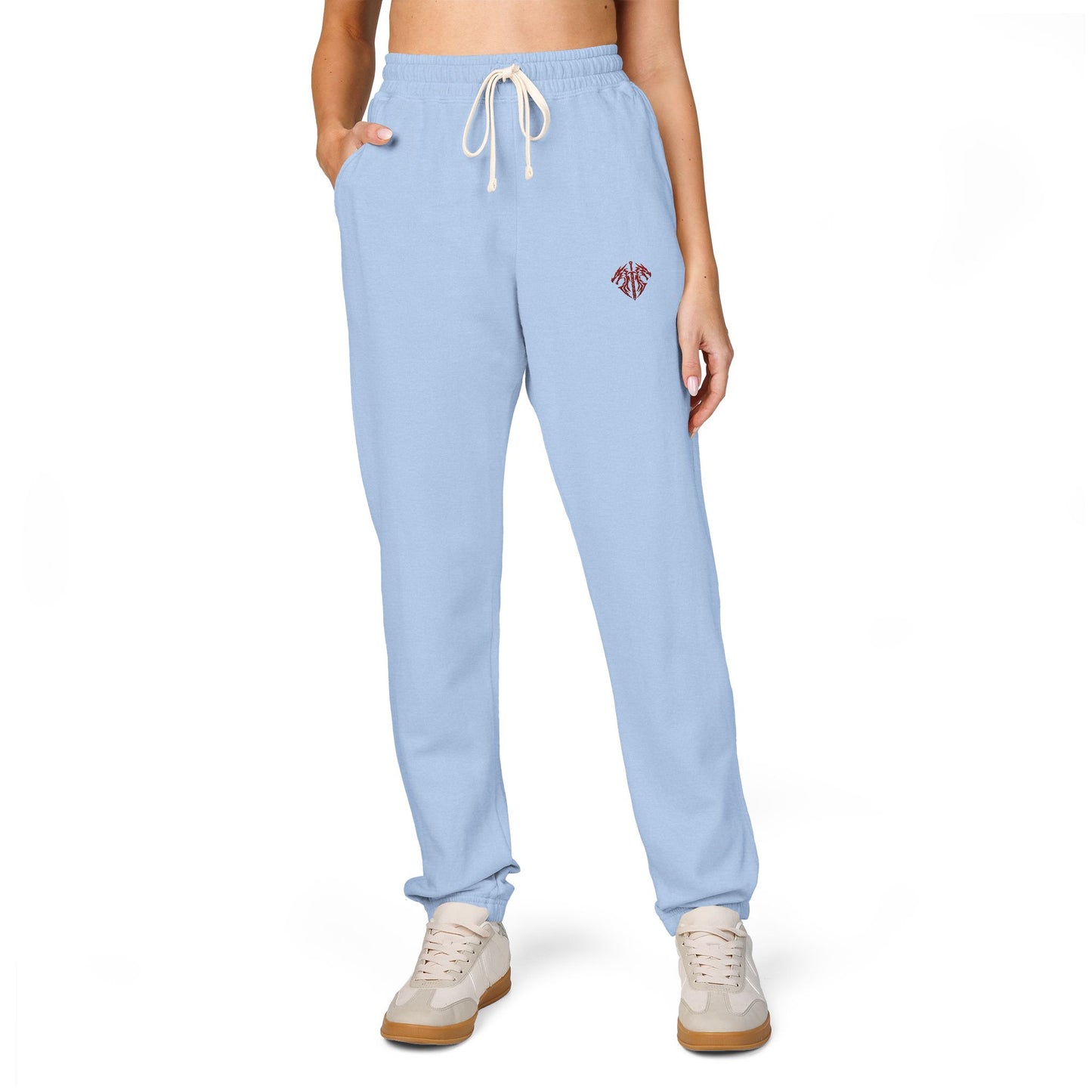 Embroidered Palm Leaf Fleece Sweatpants — Garment-Dyed Cozy Joggers