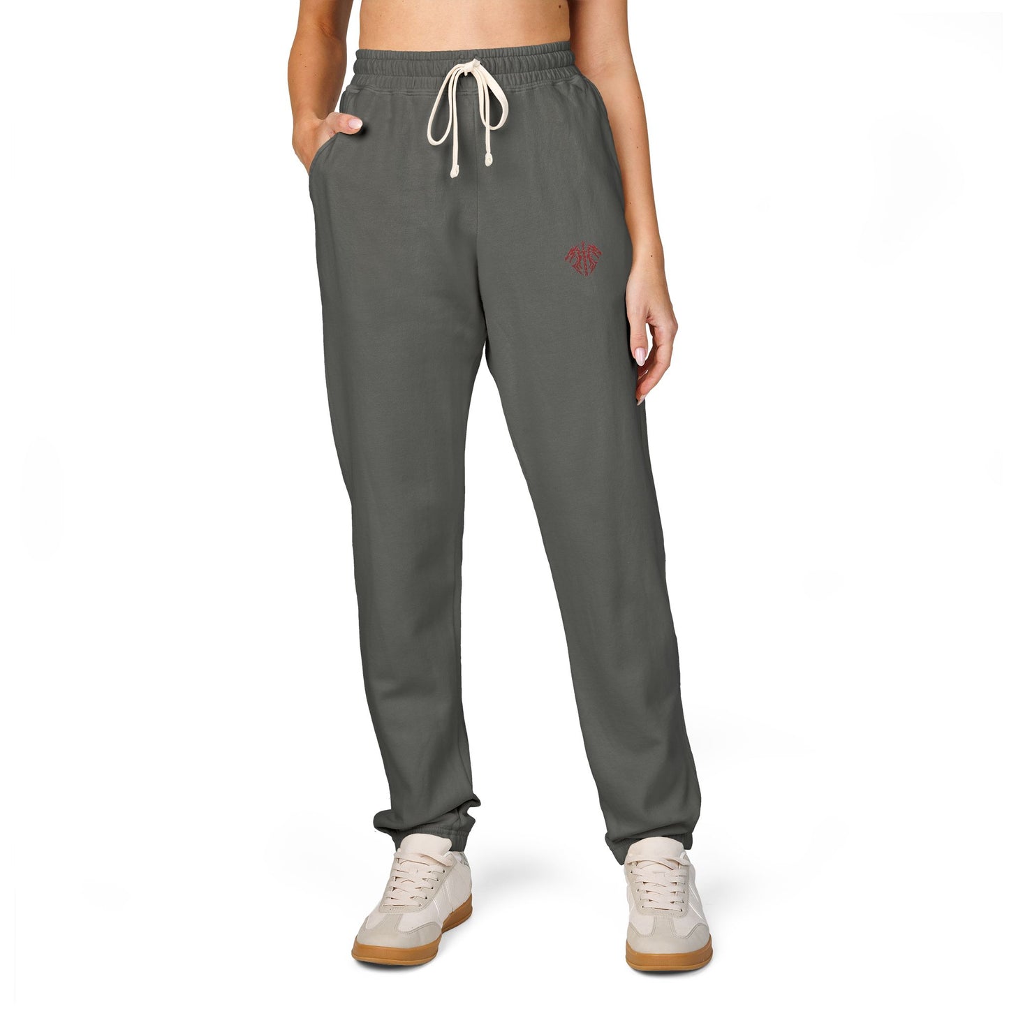 Embroidered Palm Leaf Fleece Sweatpants — Garment-Dyed Cozy Joggers