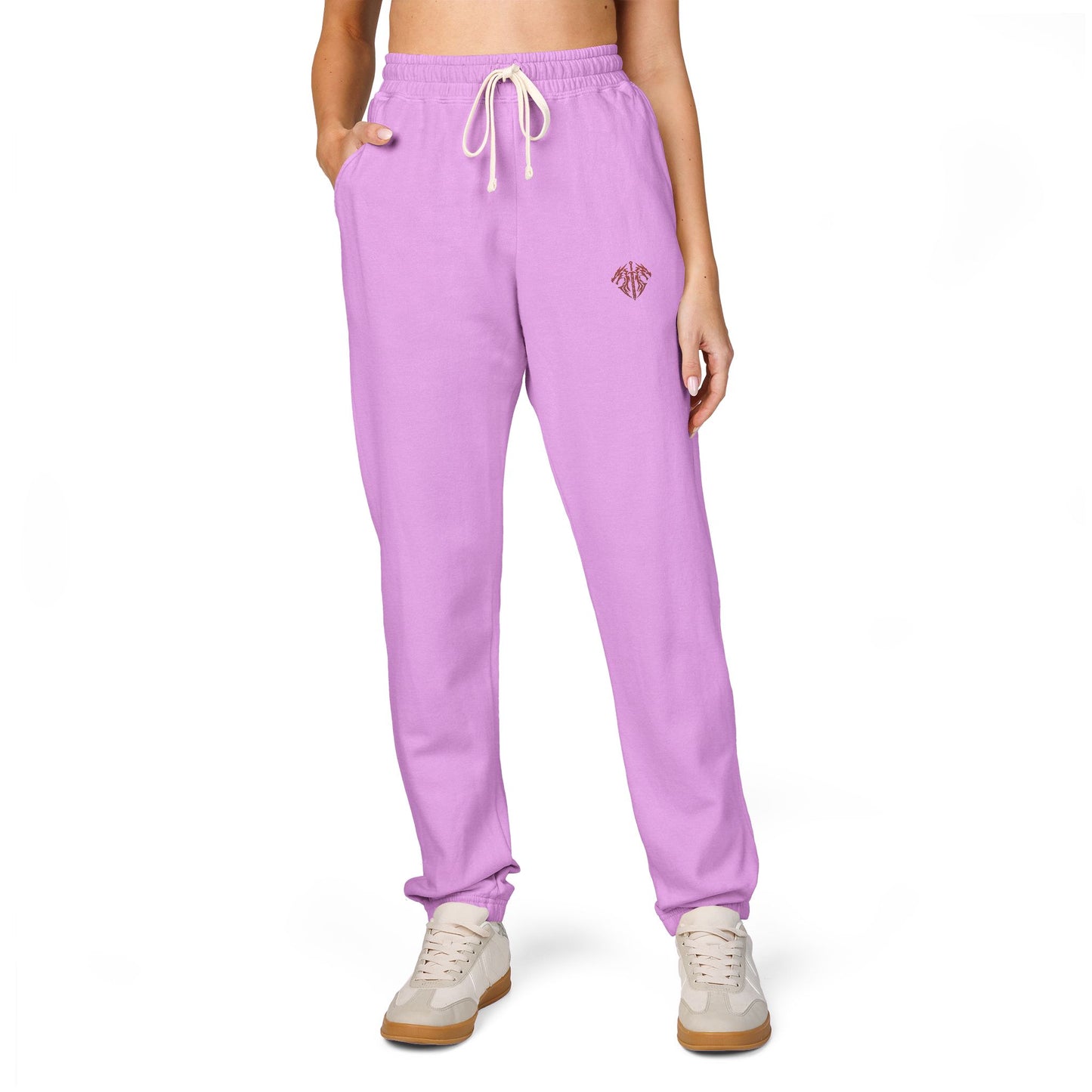 Embroidered Palm Leaf Fleece Sweatpants — Garment-Dyed Cozy Joggers