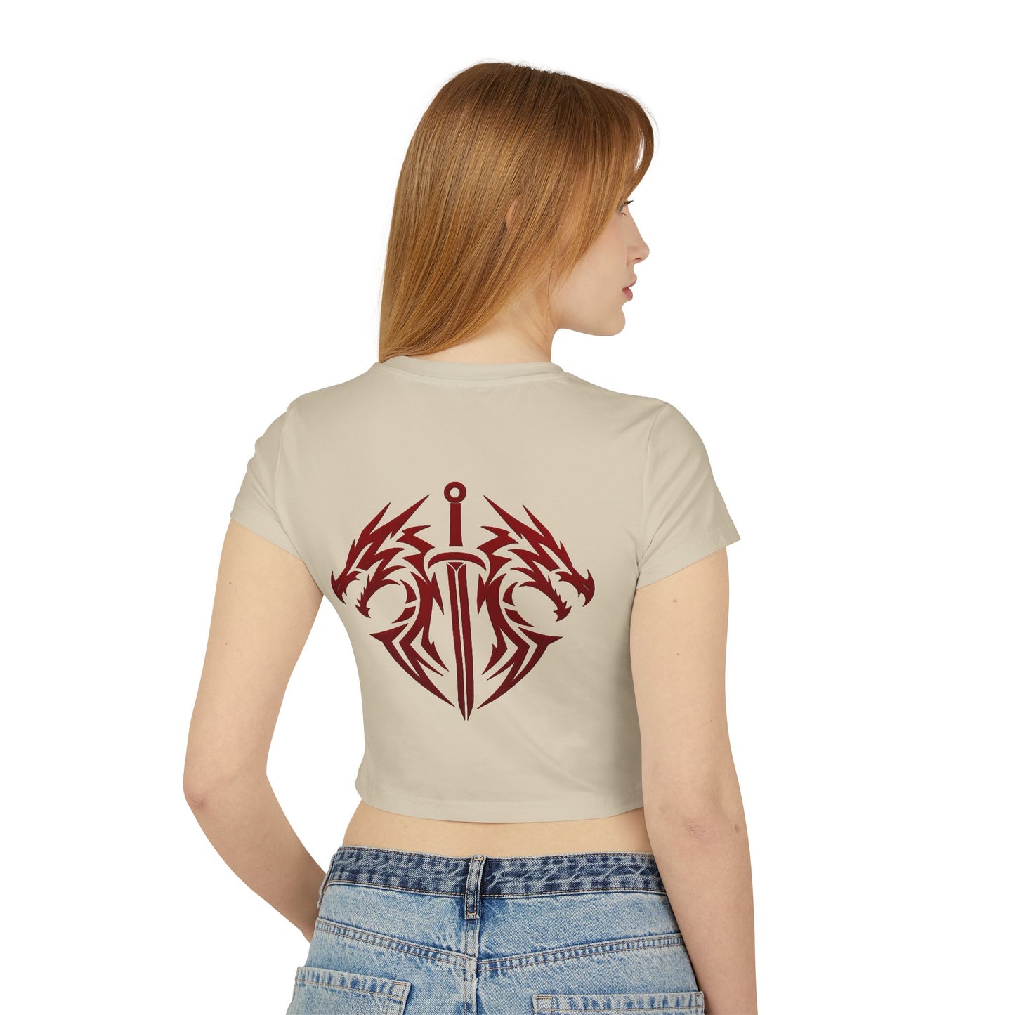 Women's Dragon Sword Baby Tee — Cropped Graphic Crop Top for Fantasy Fans