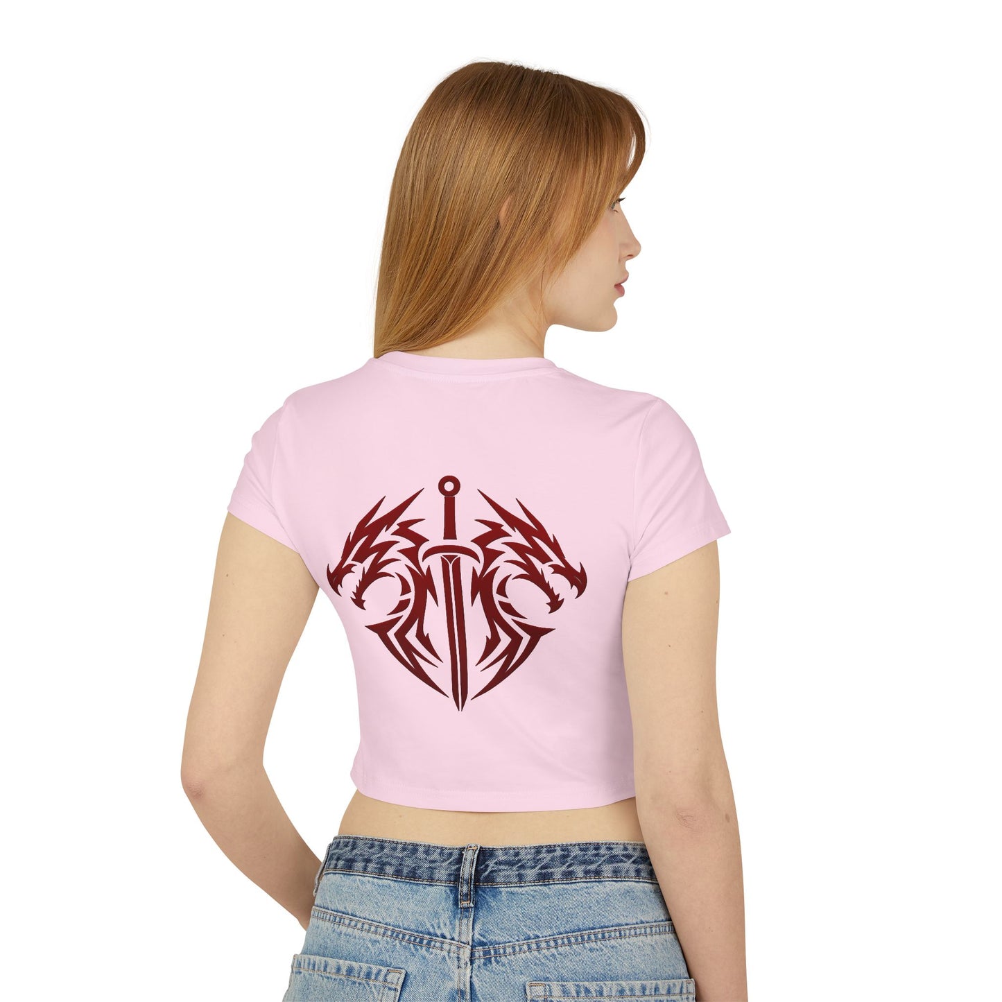 Women's Dragon Sword Baby Tee — Cropped Graphic Crop Top for Fantasy Fans