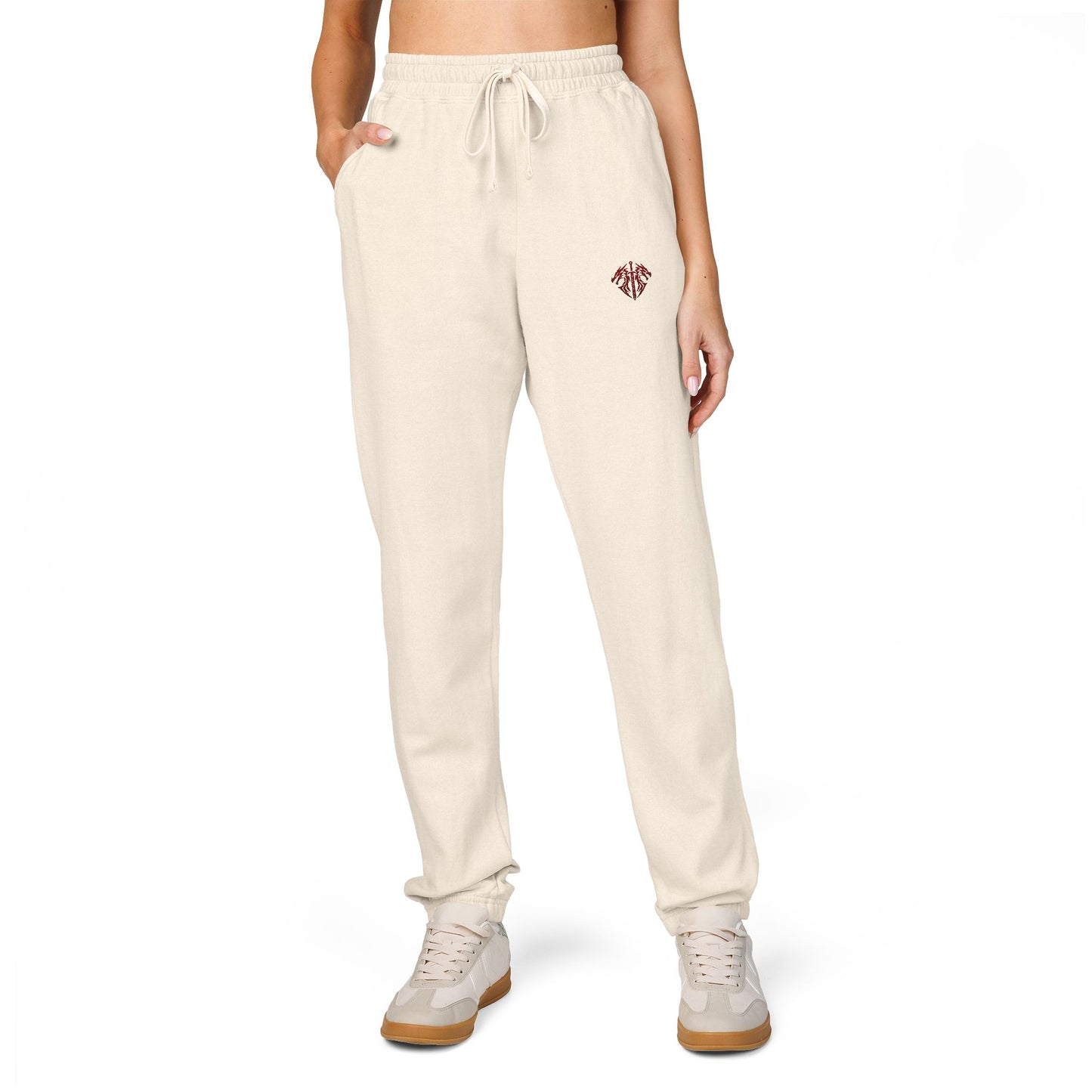 Embroidered Palm Leaf Fleece Sweatpants — Garment-Dyed Cozy Joggers