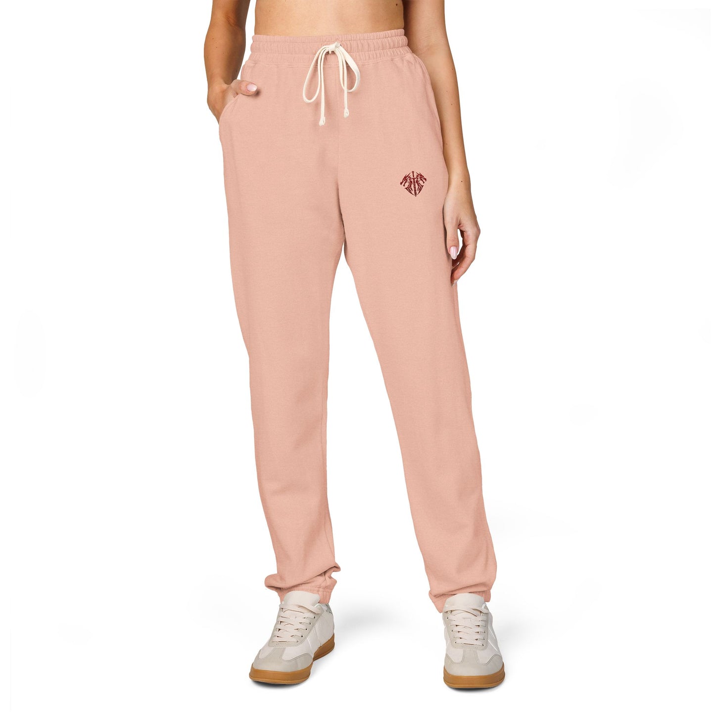 Embroidered Palm Leaf Fleece Sweatpants — Garment-Dyed Cozy Joggers