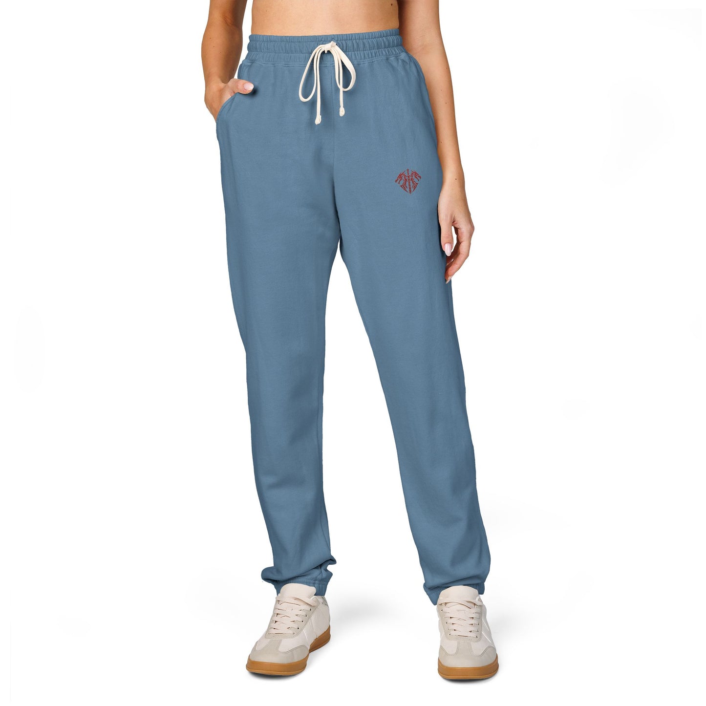 Embroidered Palm Leaf Fleece Sweatpants — Garment-Dyed Cozy Joggers