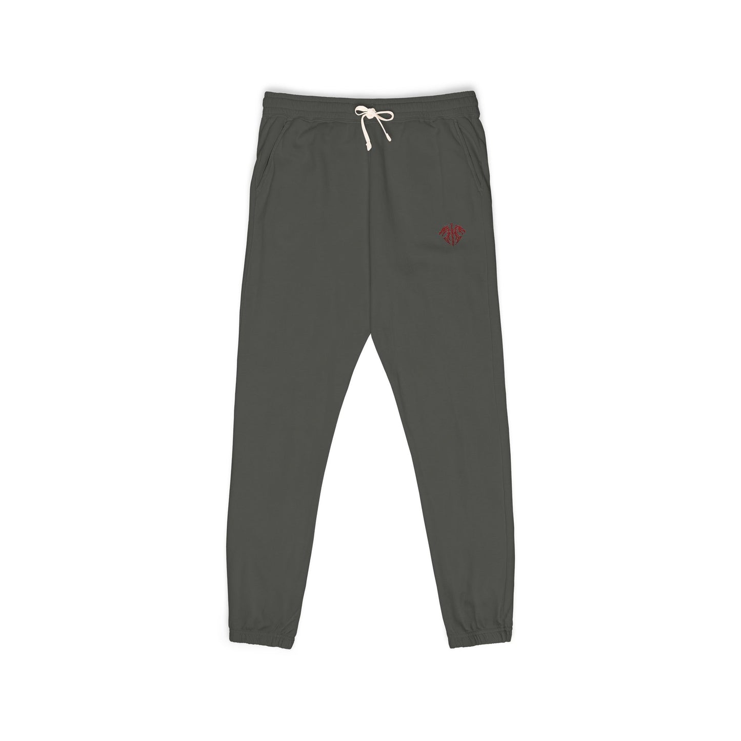 Embroidered Palm Leaf Fleece Sweatpants — Garment-Dyed Cozy Joggers