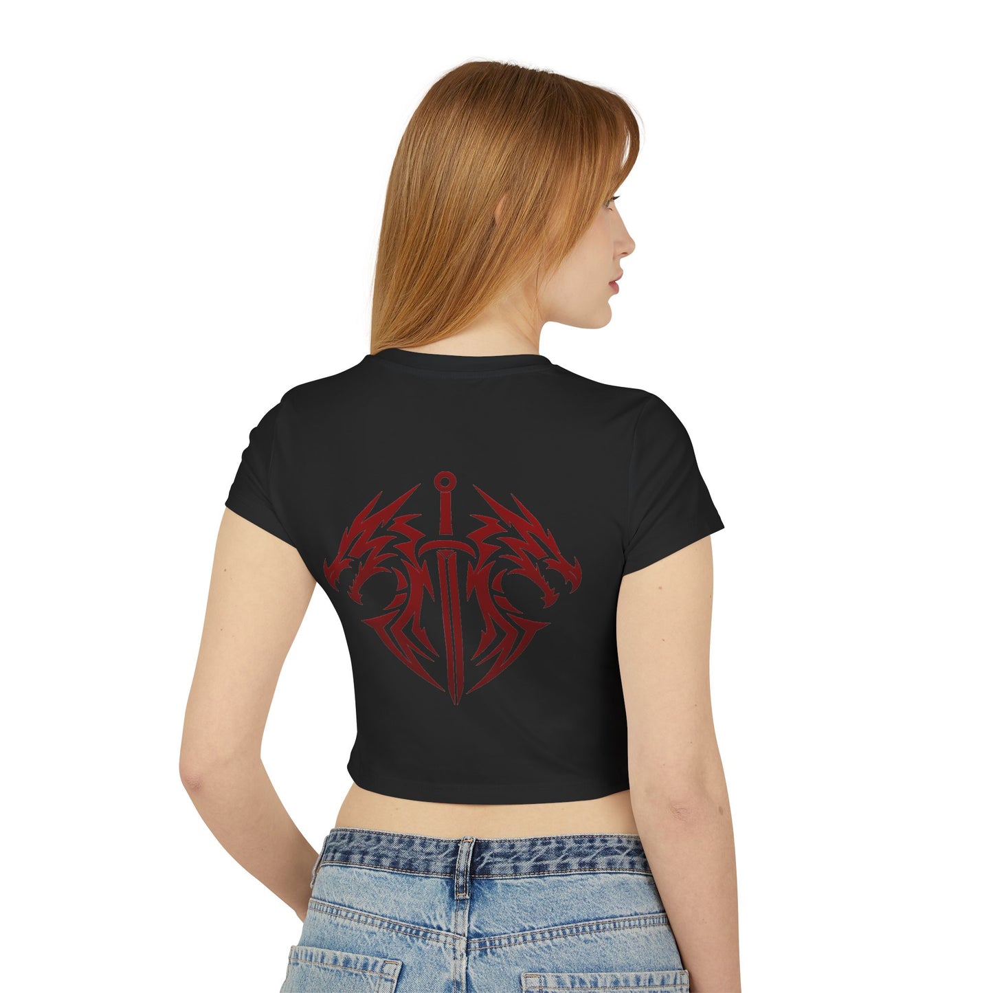Women's Dragon Sword Baby Tee — Cropped Graphic Crop Top for Fantasy Fans