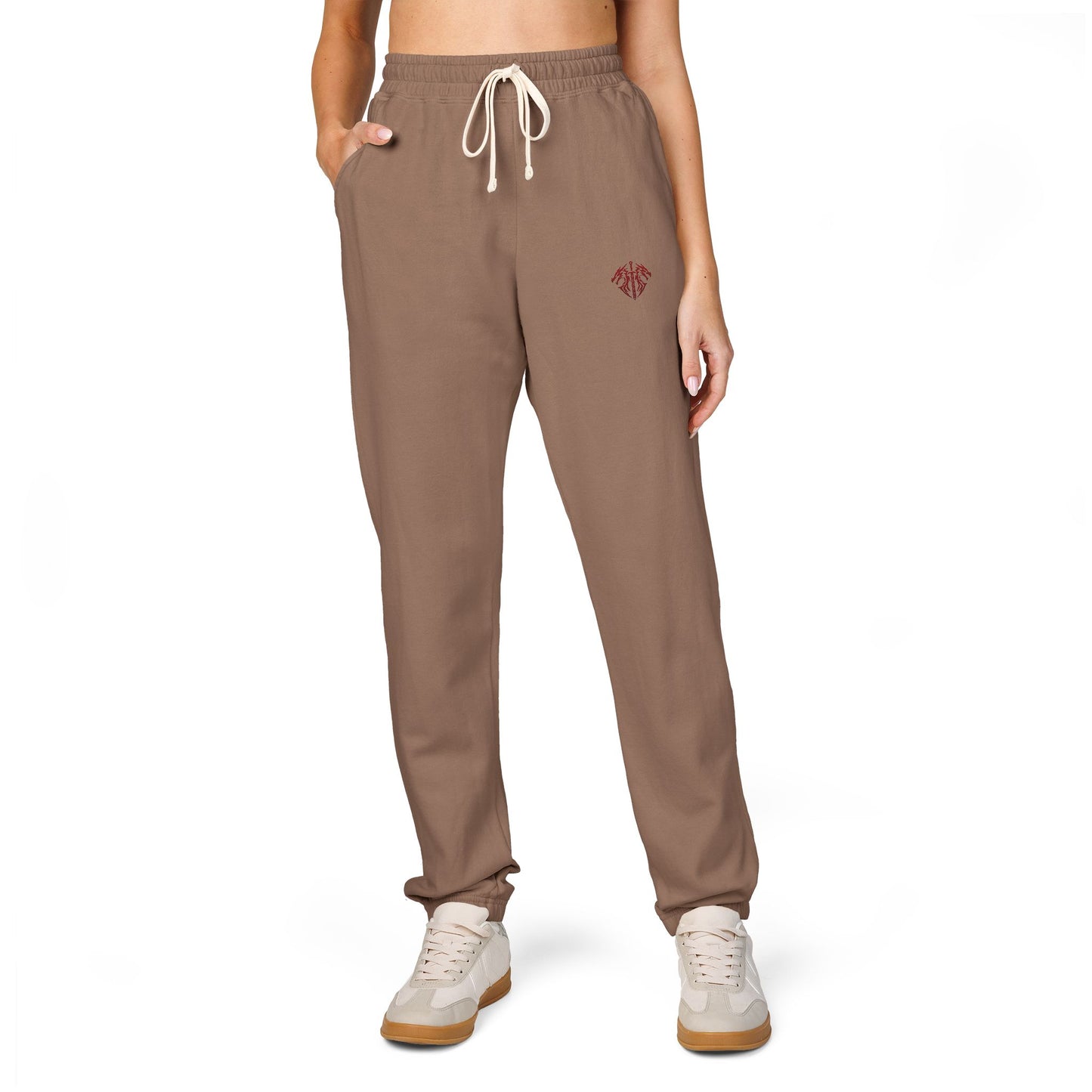 Embroidered Palm Leaf Fleece Sweatpants — Garment-Dyed Cozy Joggers