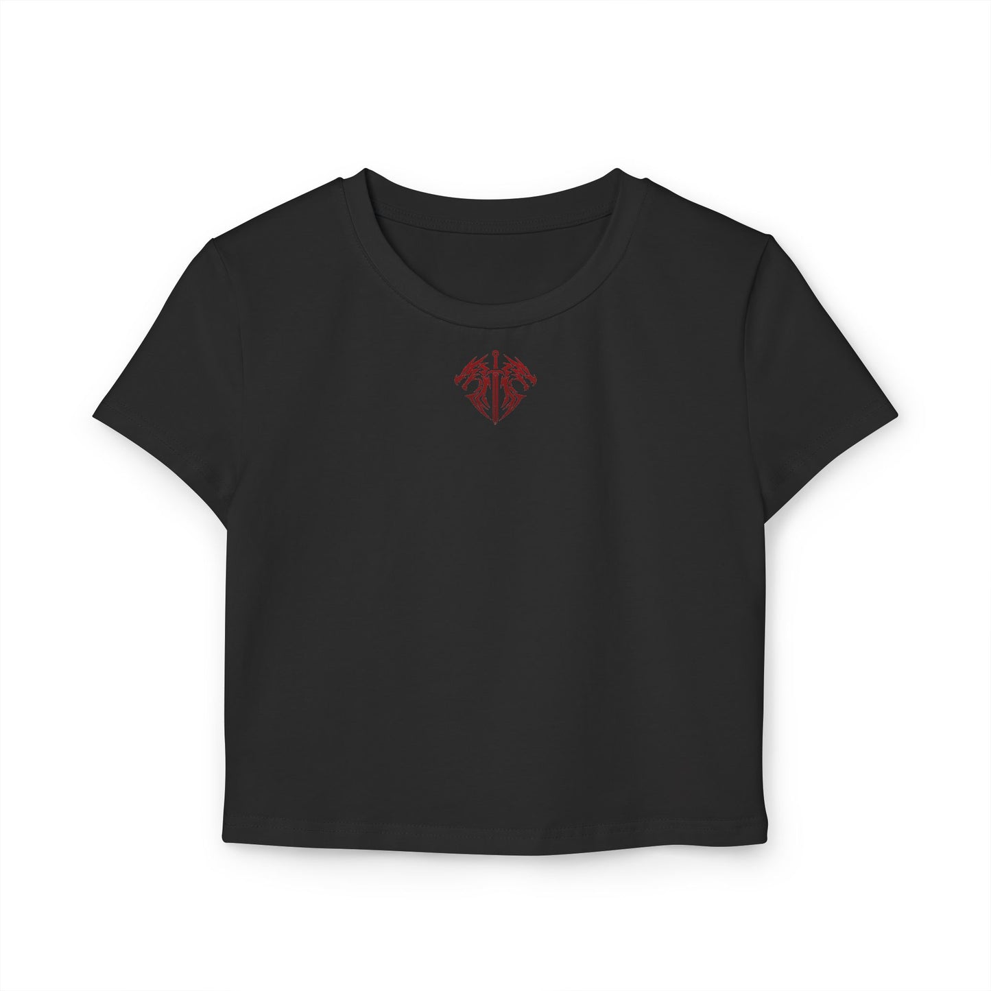 Women's Dragon Sword Baby Tee — Cropped Graphic Crop Top for Fantasy Fans