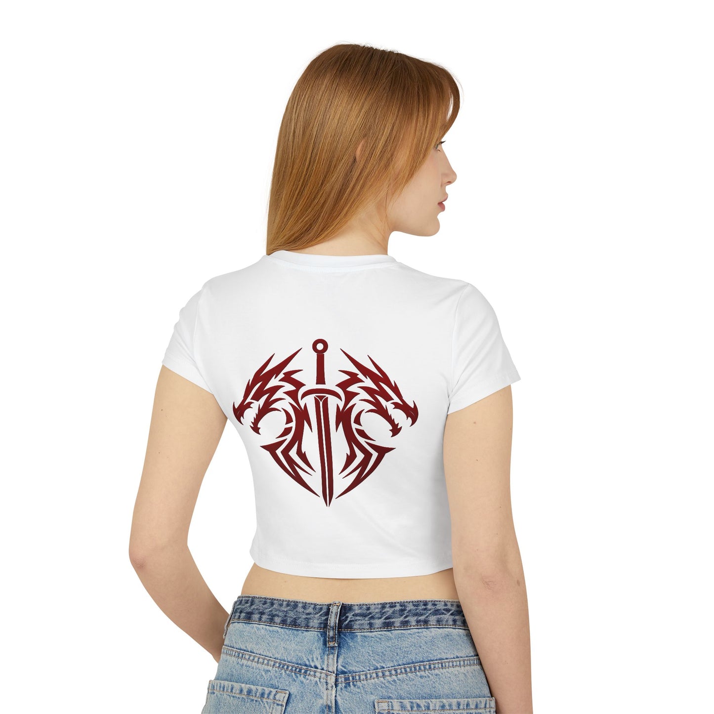 Women's Dragon Sword Baby Tee — Cropped Graphic Crop Top for Fantasy Fans